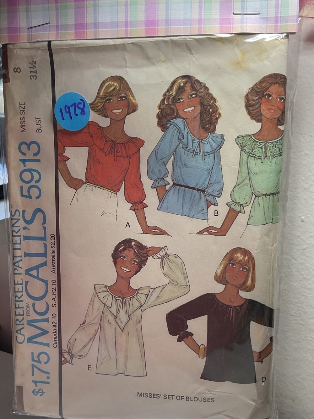 McCall's Ruffle-Neck Women's Blouse Pattern – Red, Blue, Green, Cream, Black